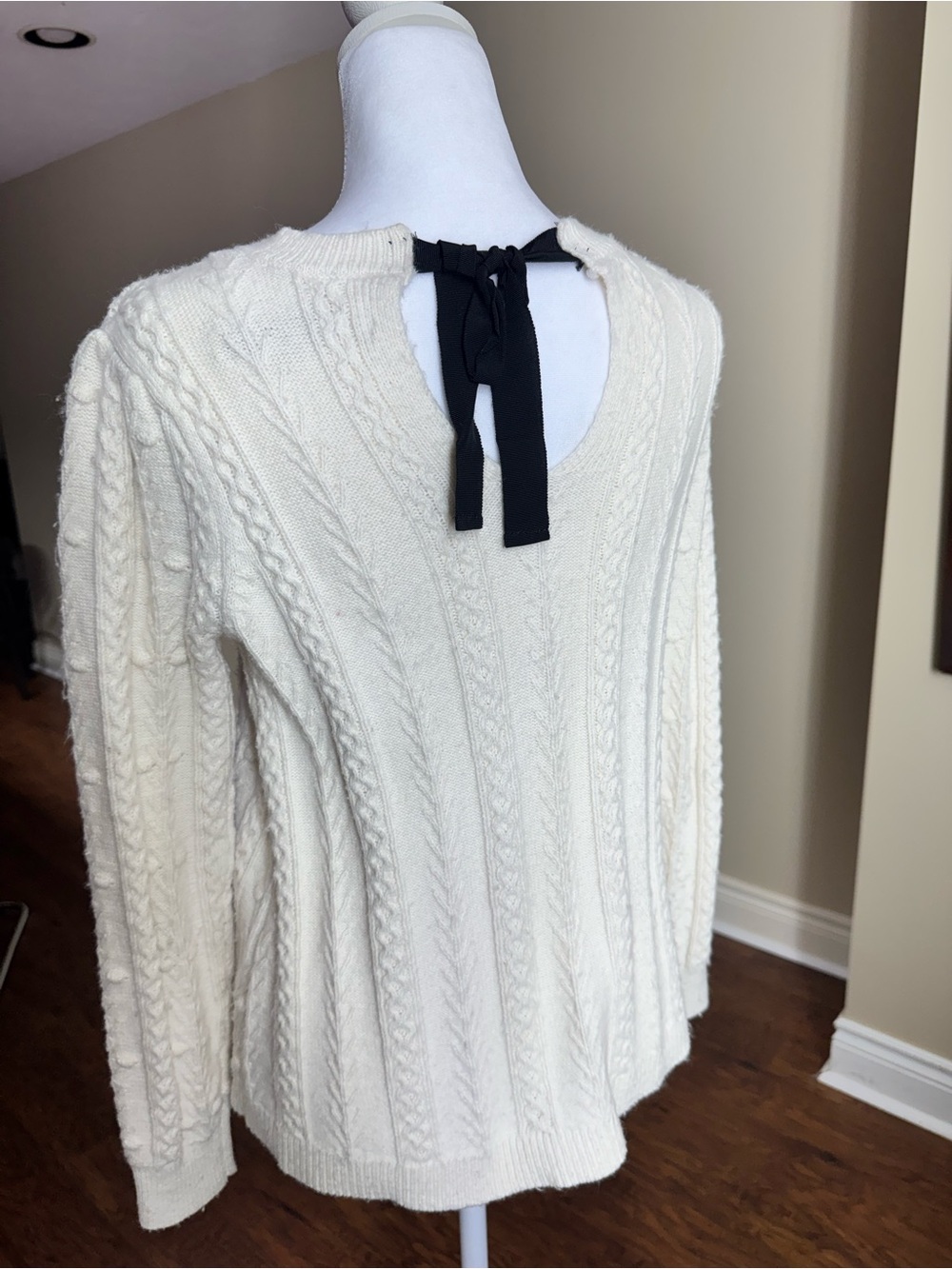 LOFT Cream Cable Knit Open Back Bow Sweater XS